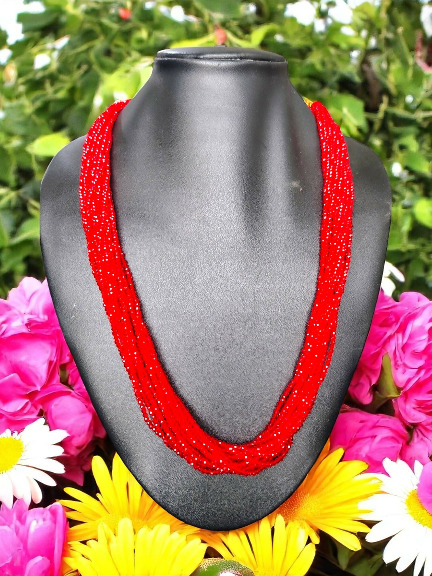 Inhanns Crystal Beads Luxe Edition – Multi-Layered Necklace - Red - Distacart