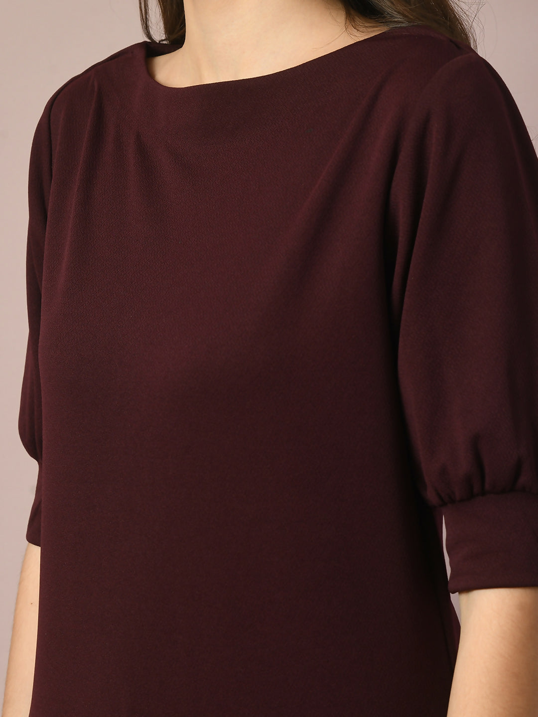 Myshka Women's Coffee Brown Solid Boat Neck Party Top - Distacart