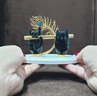 Thumbnail for House Of Wemy Gold Plated Lord Krishna Hands Idol with Flute and Pecock Feather - Black - Distacart