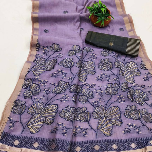 Vastranavya Lavender Muga Cotton Meenakari & Azarakh Pallu Saree with Contrast Blouse - Distacart