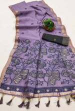 Thumbnail for Vastranavya Lavender Muga Cotton Meenakari & Azarakh Pallu Saree with Contrast Blouse - Distacart