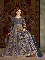 Thumbnail for Anaita Navy Blue Embroidered Net Anarkali Suit - Distacart