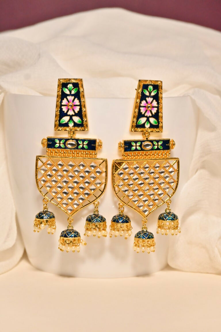 Blue Traditional Gold-Polished Meenakari Jhumka Jhumki Earrings Indian Jewellery For Women Girls By House of Ree - Distacart