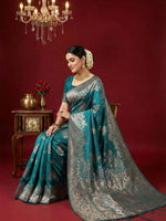 Thumbnail for Shree Shyam Fashion Sea Green Silk Blend Saree - Distacart