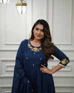 Thumbnail for The52 Blue Women's Gorgeous Viscose Fabric Embroidered Work Flared Kurta Pant and Dupatta Set - Distacart