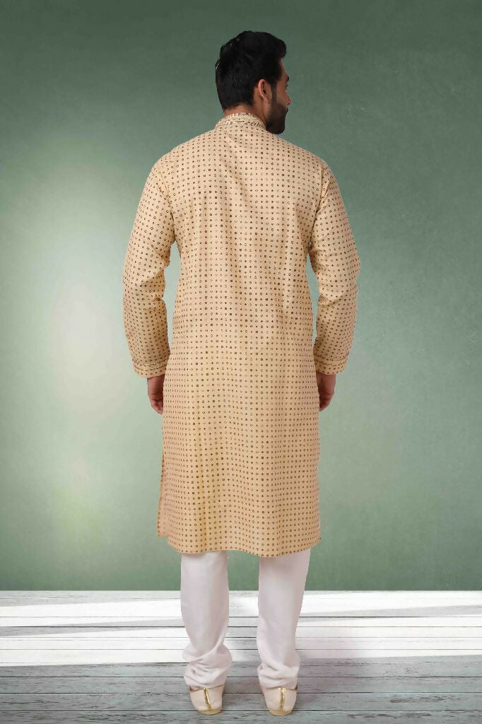 Raivat Ethnic Cotton Printed Work Kurta Pajama In Beige Colour - Distacart