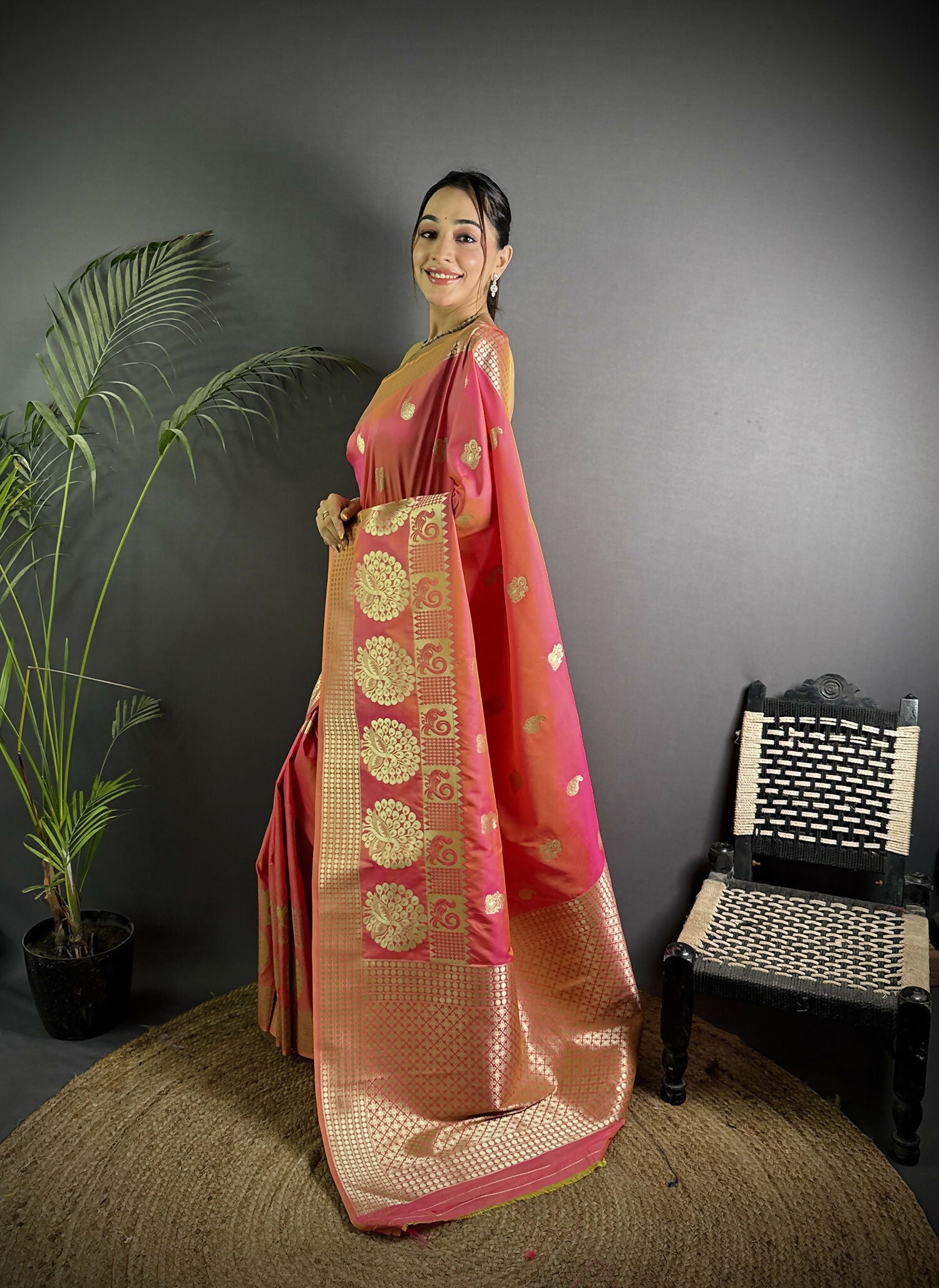 Joban Fashion Light Pink Banarasi Soft Lichi Silk Paisley Saree