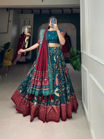 Thumbnail for Preksha Creation Tusser Silk With Patola Print With Foil Print Women Lehenga Choli - Multicolor - Distacart