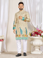Thumbnail for Anaita Beige Dola Silk Straight Kurta With Foil Work - Distacart
