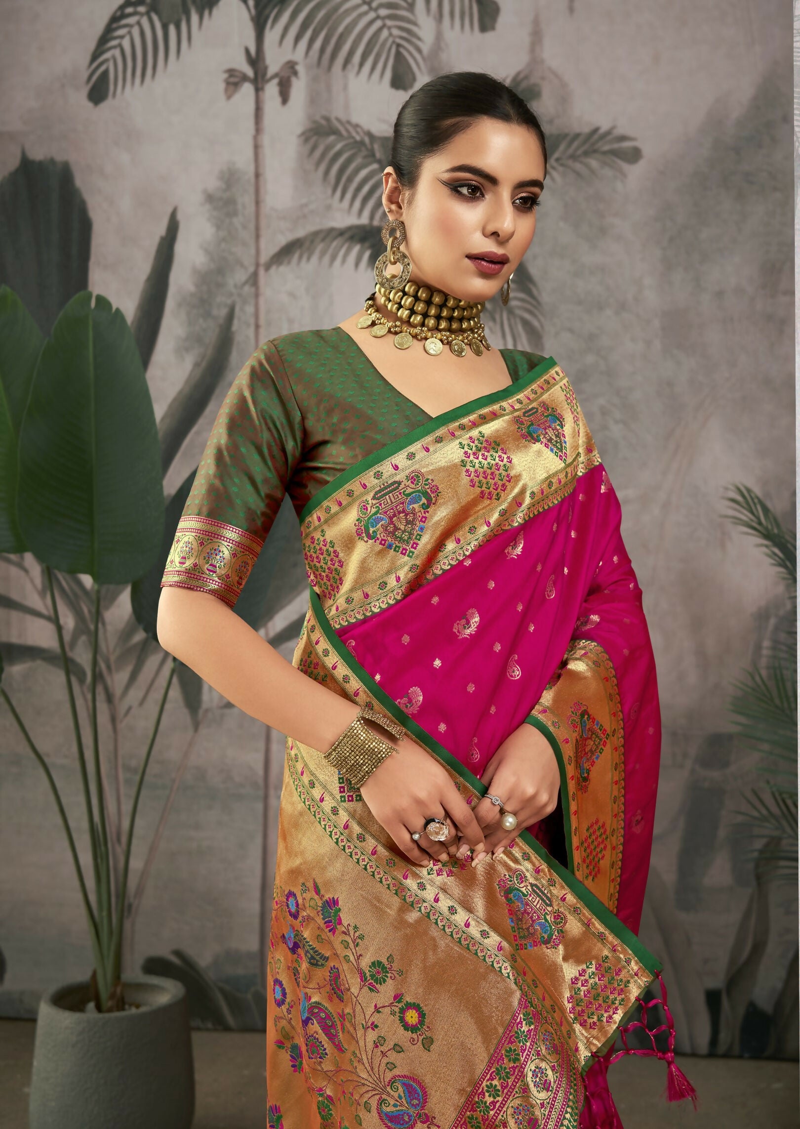 Vishnu Weaves Women's Rani Paithani Silk Saree with Blouse - Distacart
