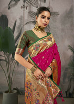 Thumbnail for Vishnu Weaves Women's Rani Paithani Silk Saree with Blouse - Distacart