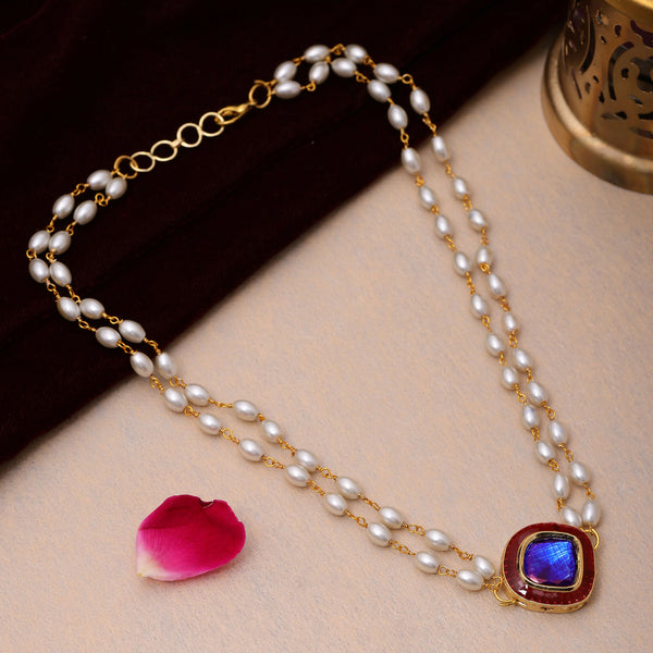 Ruby Raang Blue Meenakari & Pearl Choker