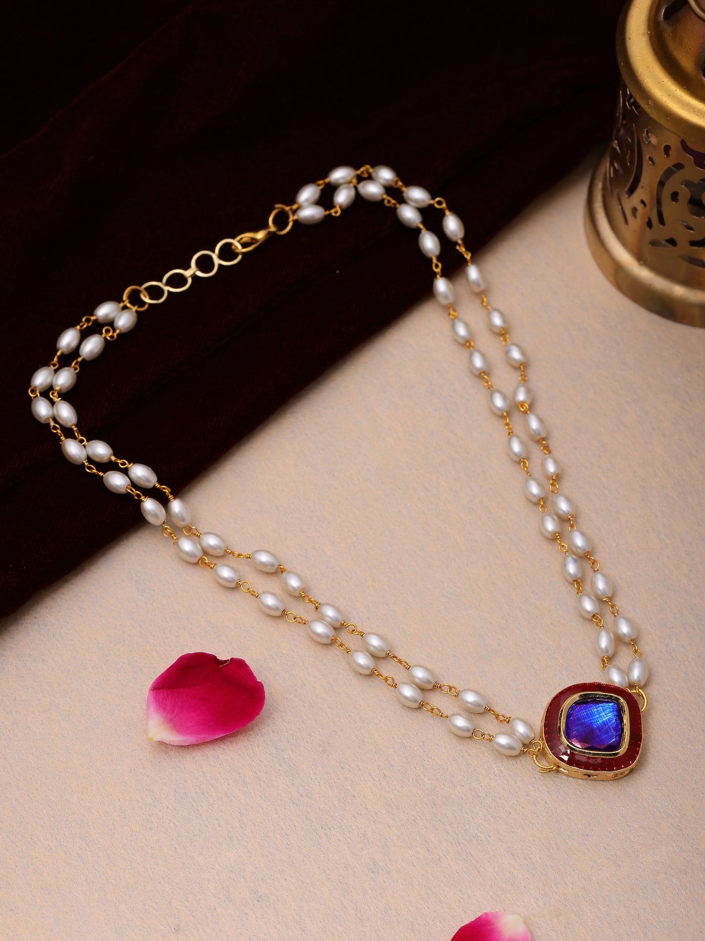 Ruby Raang Blue Meenakari & Pearl Choker - Distacart