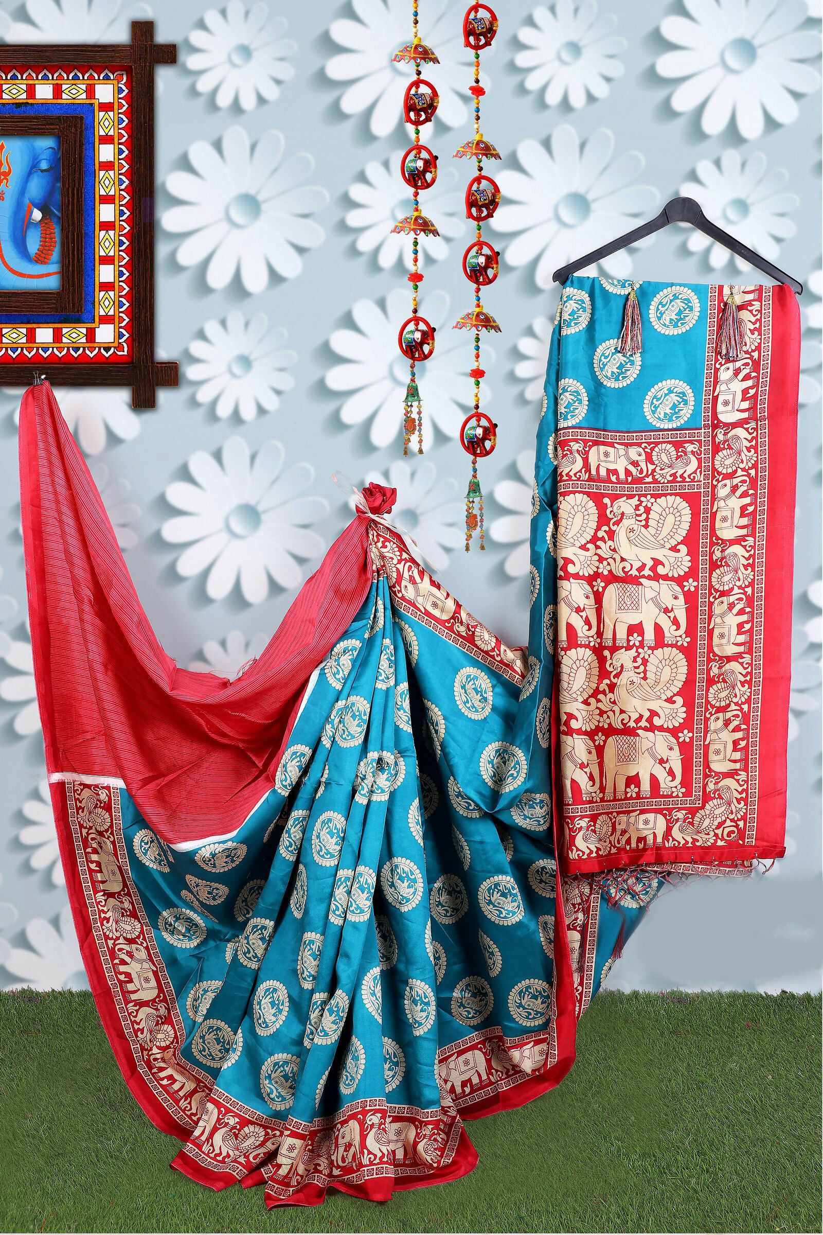 Vamika rama & wine Printed Art Silk Saree - Distacart