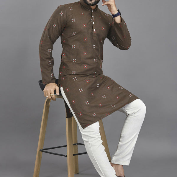 Anaita Brown Weaving Linen Cotton Straight Kurta - Distacart