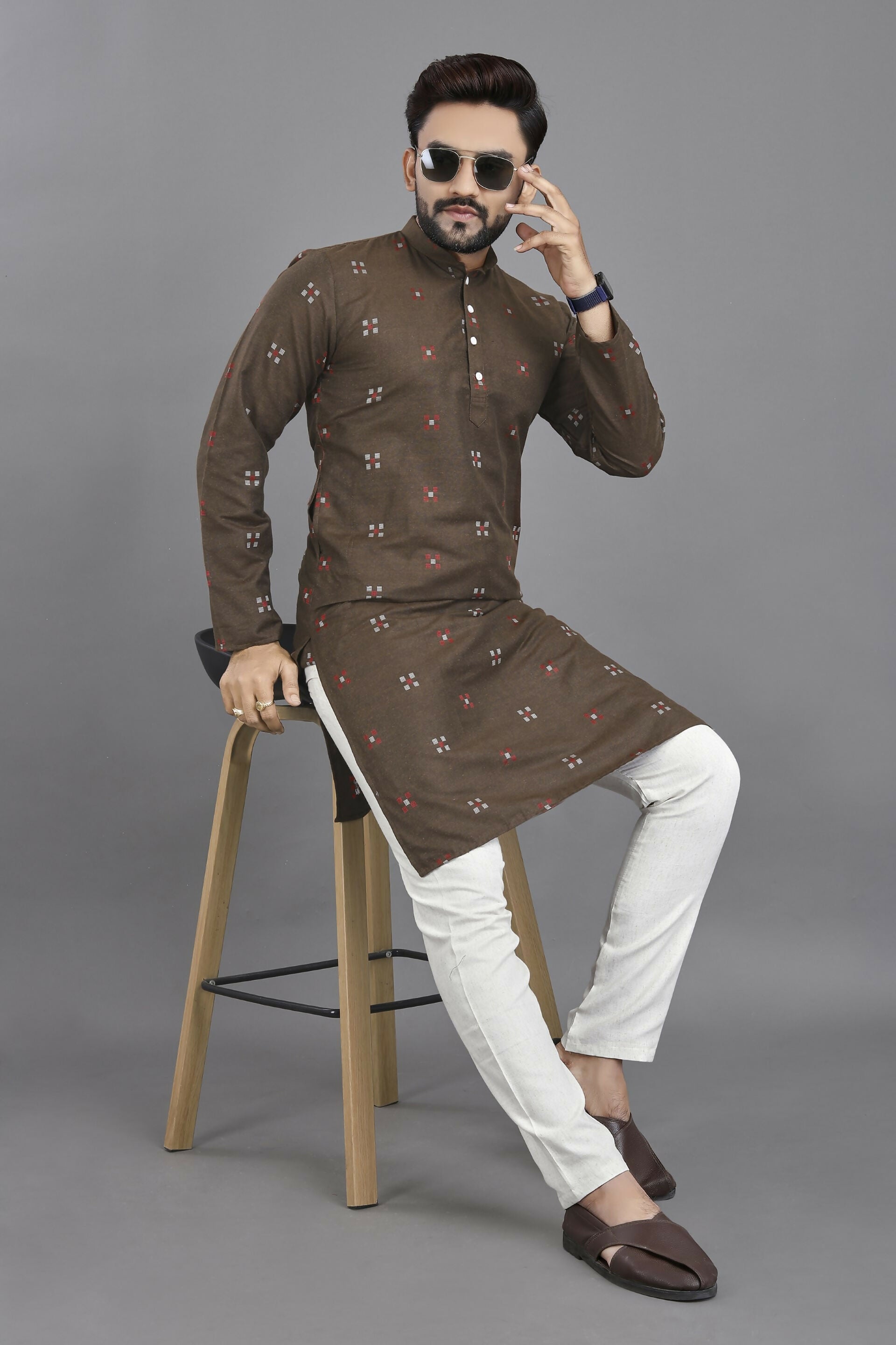 Anaita Brown Weaving Linen Cotton Straight Kurta - Distacart