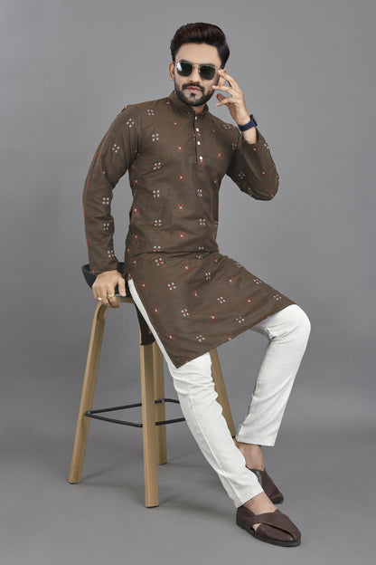 Anaita Brown Weaving Linen Cotton Straight Kurta - Distacart