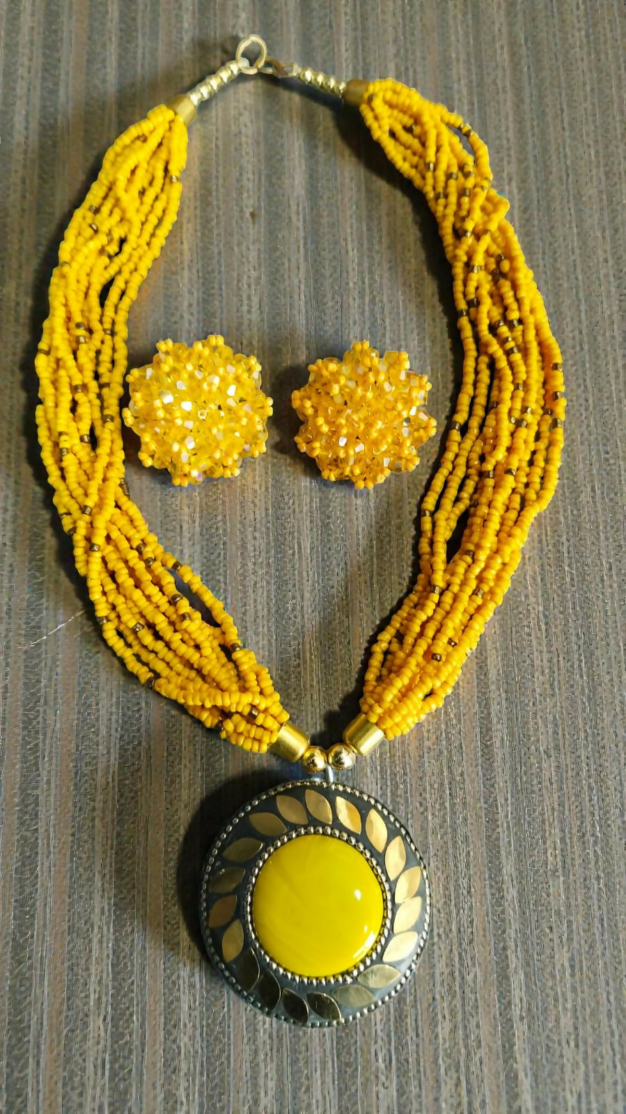 Inhanns All-Day Statement Beaded Necklace Set - Yellow - Distacart