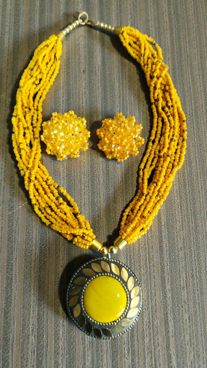 Inhanns All-Day Statement Beaded Necklace Set - Yellow - Distacart