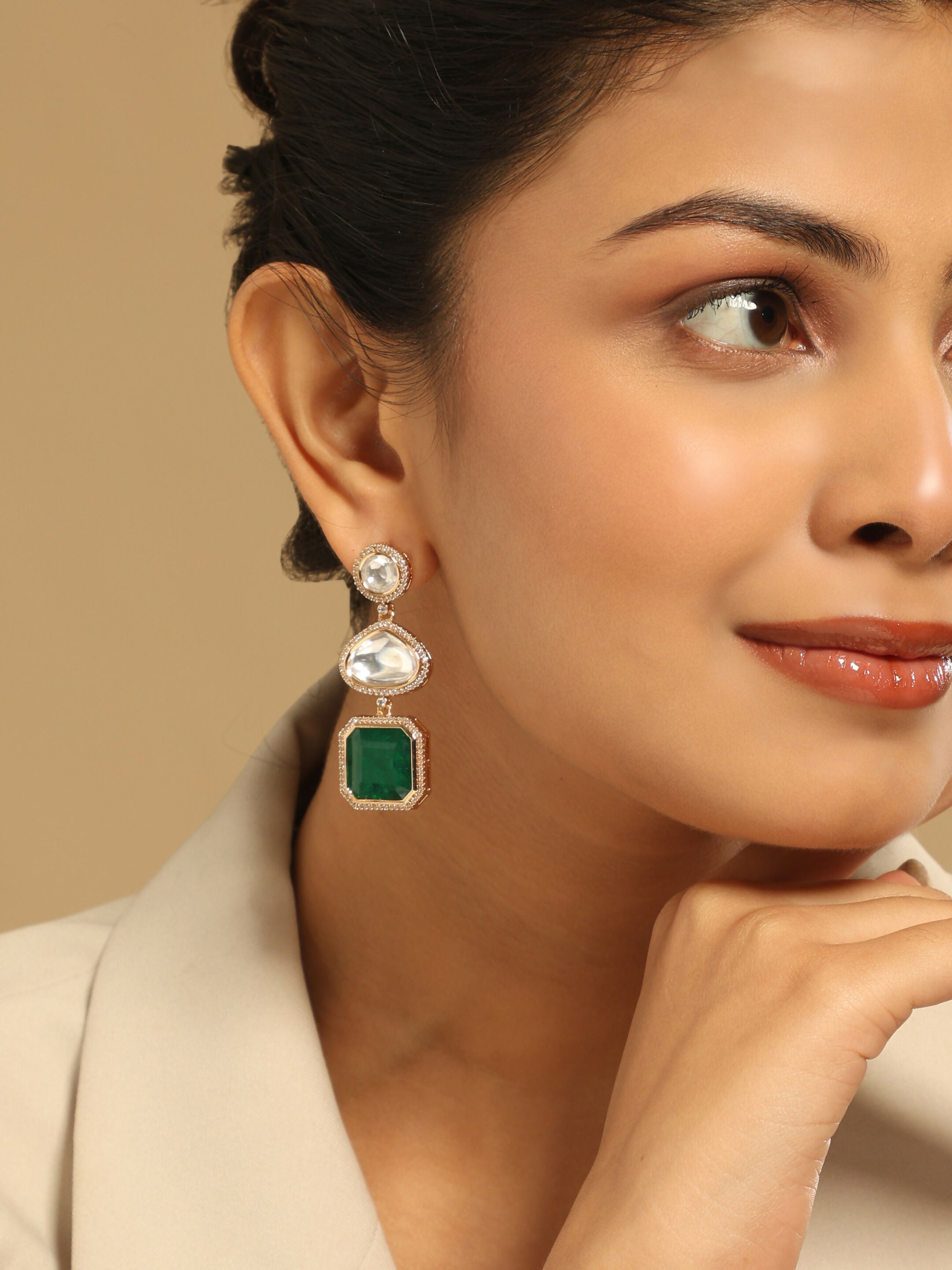 Nuyug Emerald Drop Anti Tarnish Sparkle Earrings
