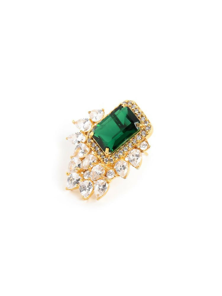 Nuyug 22K Gold Plated Emerald Fern Muse Stud Earrings