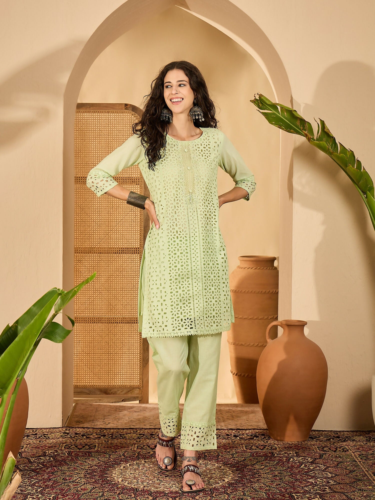 Joban Fashion Embroidery Green Pure Cotton Cord Set - Distacart