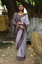 Thumbnail for Joban Fashion Pastel Blue Crepe Chiffon Pure Handloom Banarasi Silk Saree