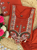 Thumbnail for Lehenga Mart Designer Anarkali Suit With Kurta, Pant, Dupatta For Women-Rust Orange - Distacart