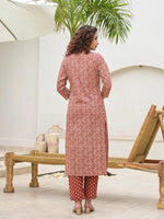 Thumbnail for Yufta Yufta Embroidered Printed Maroon Cotton Kurta Set With Dupatta Set
