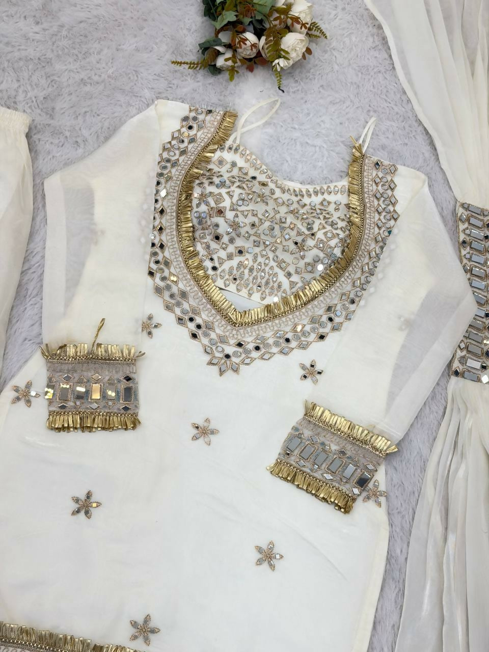 Teeya Creation New Trendy Stylish Real Mirror Work With Lace Border Kurta Set - Dista