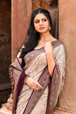 Thumbnail for Joban Fashion Nude Grey Crepe Chiffon Pure Handloom Banarasi Silk Saree