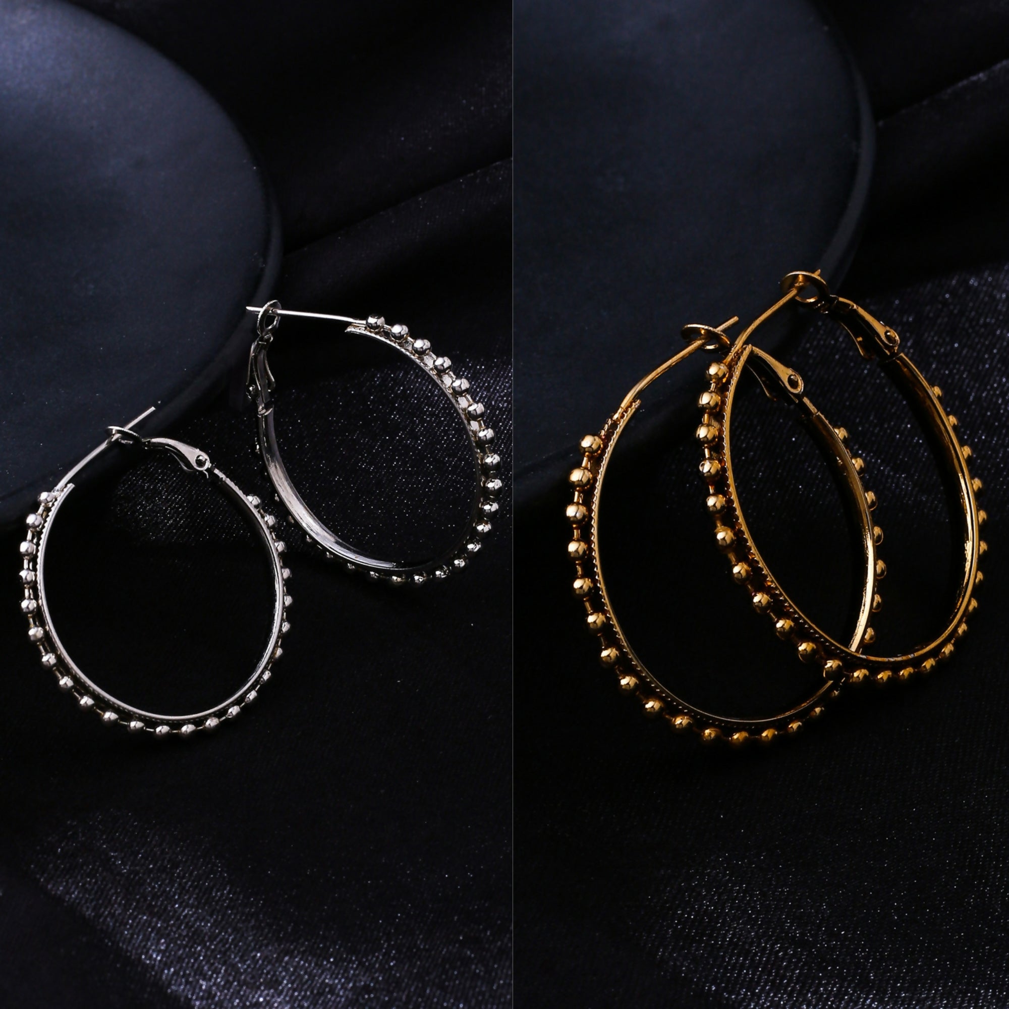 NVR Women's Set of 2 Gold & Silver Beaded Circular Hoop Earrings - Distacart