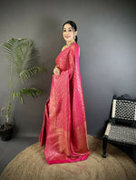 Thumbnail for Joban Fashion Rani Pink Floral & Paisley Motifs Soft Satin Silk Banarasi Saree - Distacart