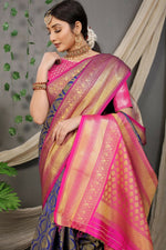 Thumbnail for Jyoti Fashion Women's Navy Blue Kanjivaram Silk Zari Woven Saree with Blouse - Distacart