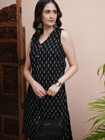 Thumbnail for Vishudh Black Printed Pure Cotton Straight Kurta with Palazzos