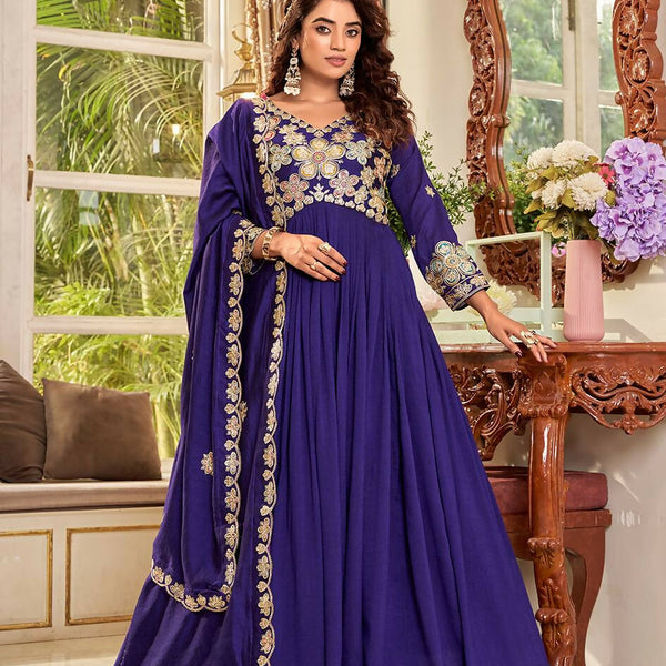 Teeya Creation Womens Casual Party Wear Heavy 5Mm Sequence Embroidery Work Gown Set - Dista