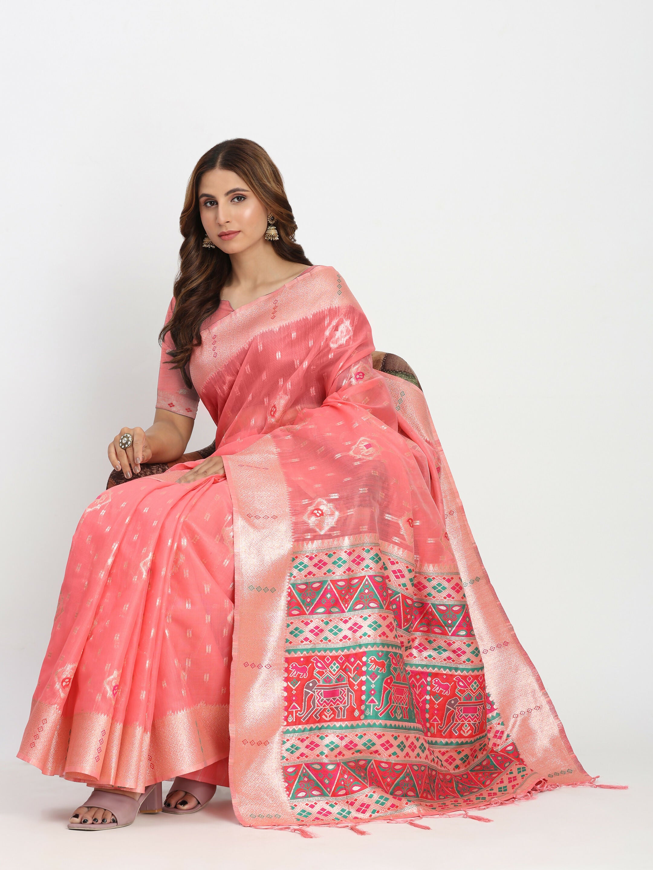Astita Linen Cotton Peach Saree