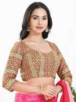 Thumbnail for Joban Fashion Pink Multi Silk Padded Blouse With Sweetheart Neck 3/4 Sleeves - Distacart