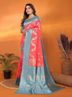 Thumbnail for Joban Fashion Banarasi Tomato Red Woven Soft Silk Saree