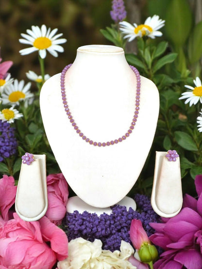 Inhanns Crystal Bloom – Single Line Necklace + Studs - Purple Type - Distacart