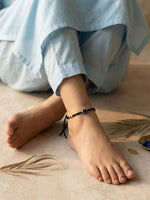 Thumbnail for NVR Women Set of 2 Black Beaded Evil Eye Anklet - Distacart