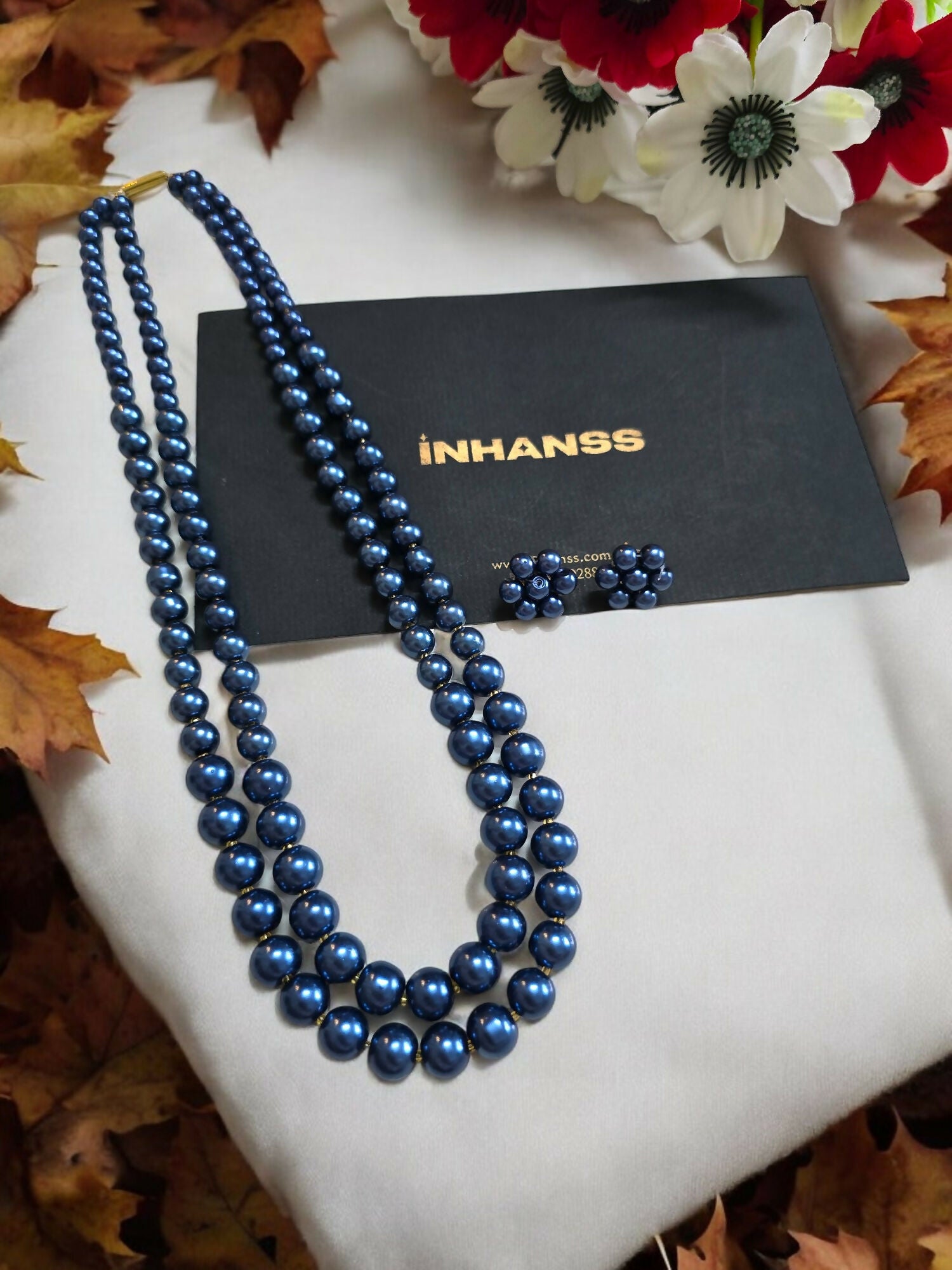 Inhanns Everyday Workwear Pearl Set (Double Layered Pearls) - Blue - Distacart