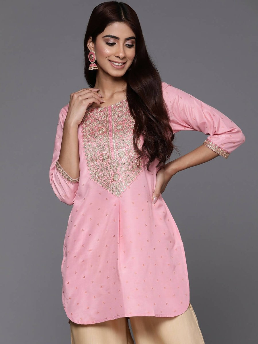 Ahalyaa Pink Printed Tunic - Pink Color - Distacart