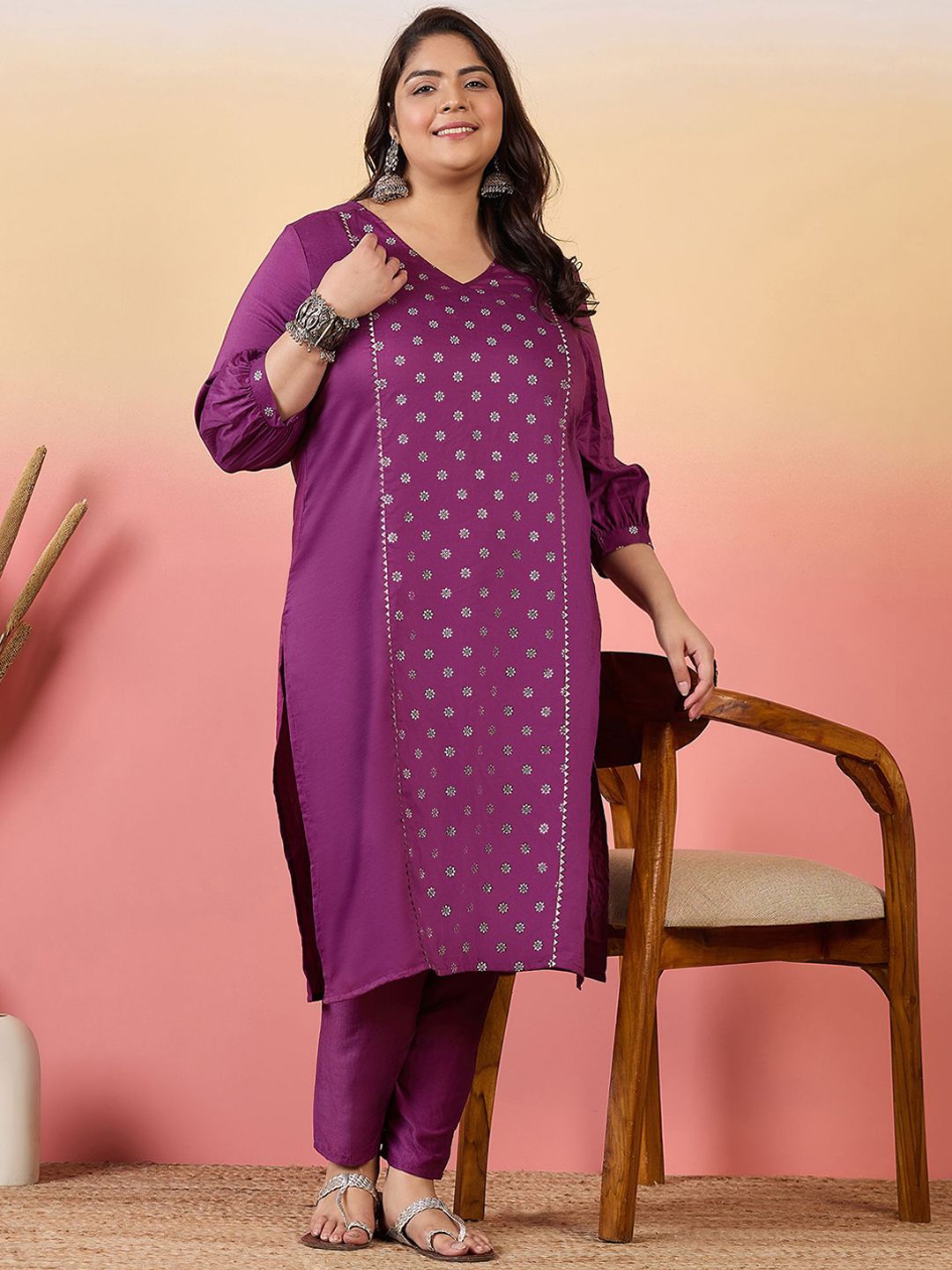 Sztori Women Floral Printed Regular Kurta with Trousers