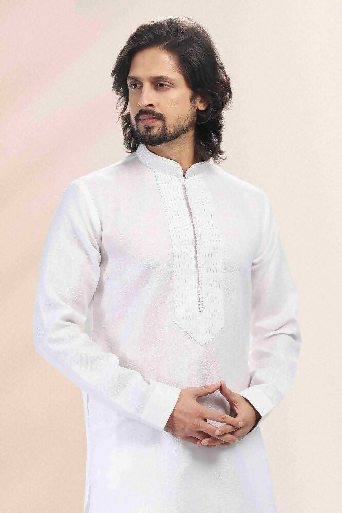 Raivat Ethnic Linen Cotton Pintux Work Kurta Pajama In Off White Colour - Dista