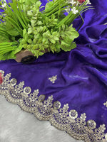 Thumbnail for Joban Fashion Blue Frendy Satin Silk Party Wear Sarees - Distacart