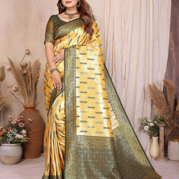 Aastha Fashion Yellow Tissue Silk Paithani Woven Saree - Distacart