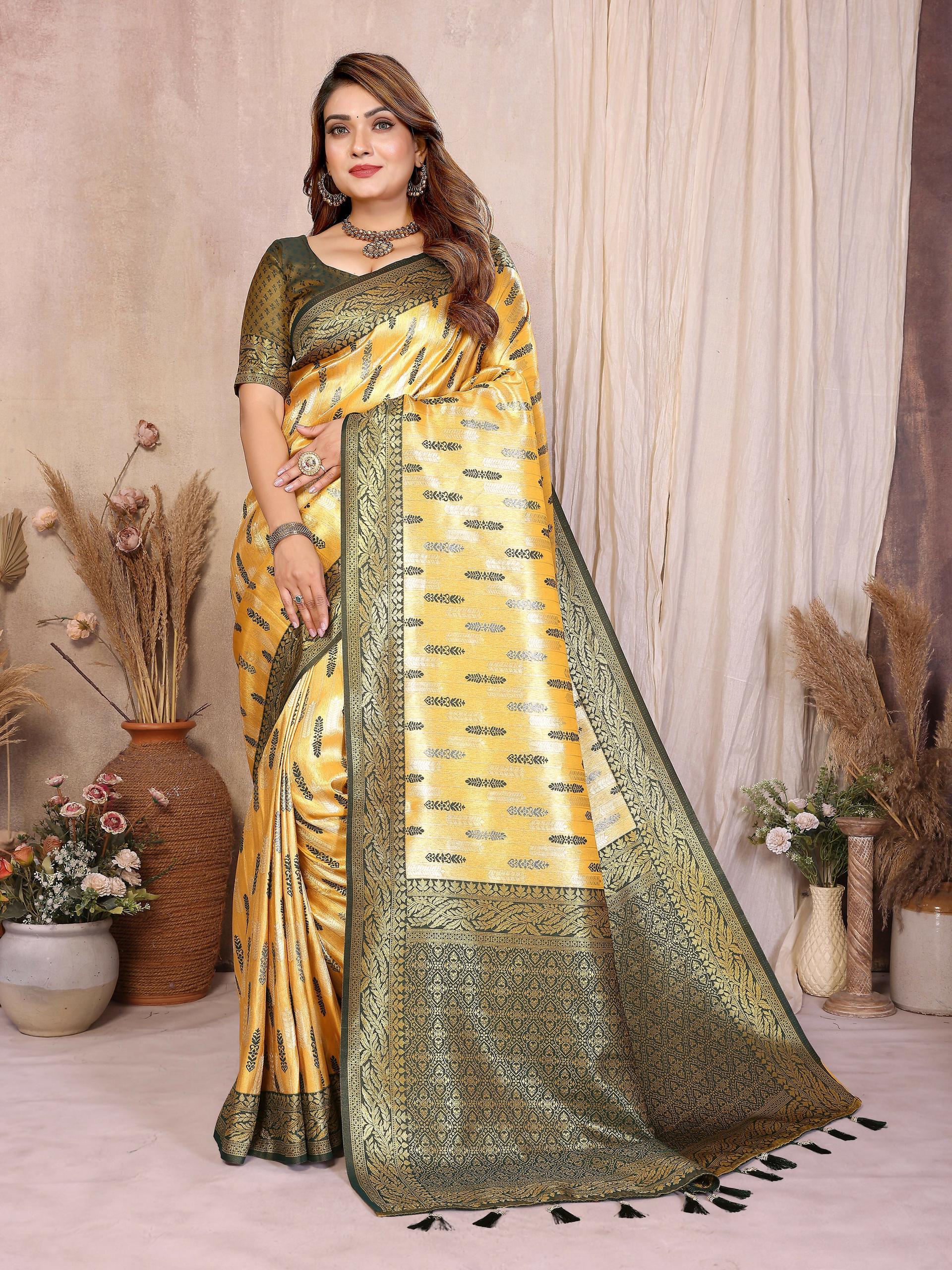 Aastha Fashion Yellow Tissue Silk Paithani Woven Saree - Distacart