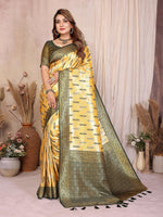 Thumbnail for Aastha Fashion Yellow Tissue Silk Paithani Woven Saree - Distacart