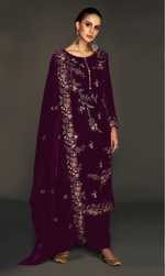 Thumbnail for Anaita Purple Pure Velvet Stitched Suit with Heavy Embroidery Sequence Work - Distacart